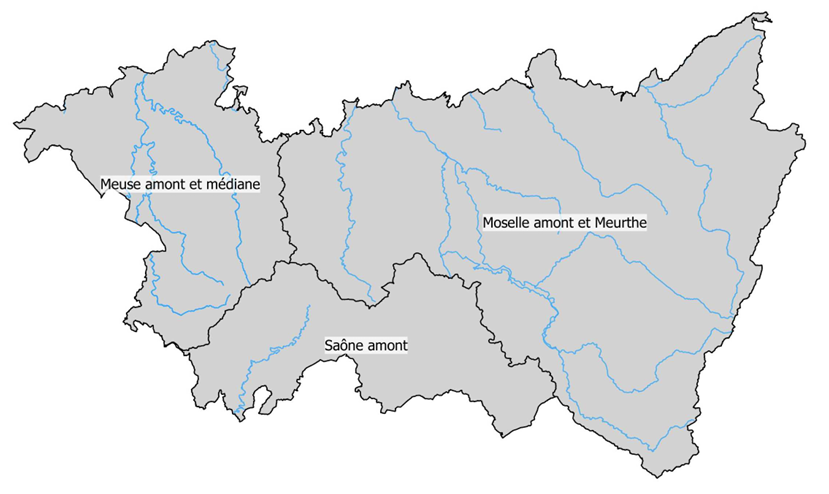 Les trois zones de gestion hydrographique des Vosges